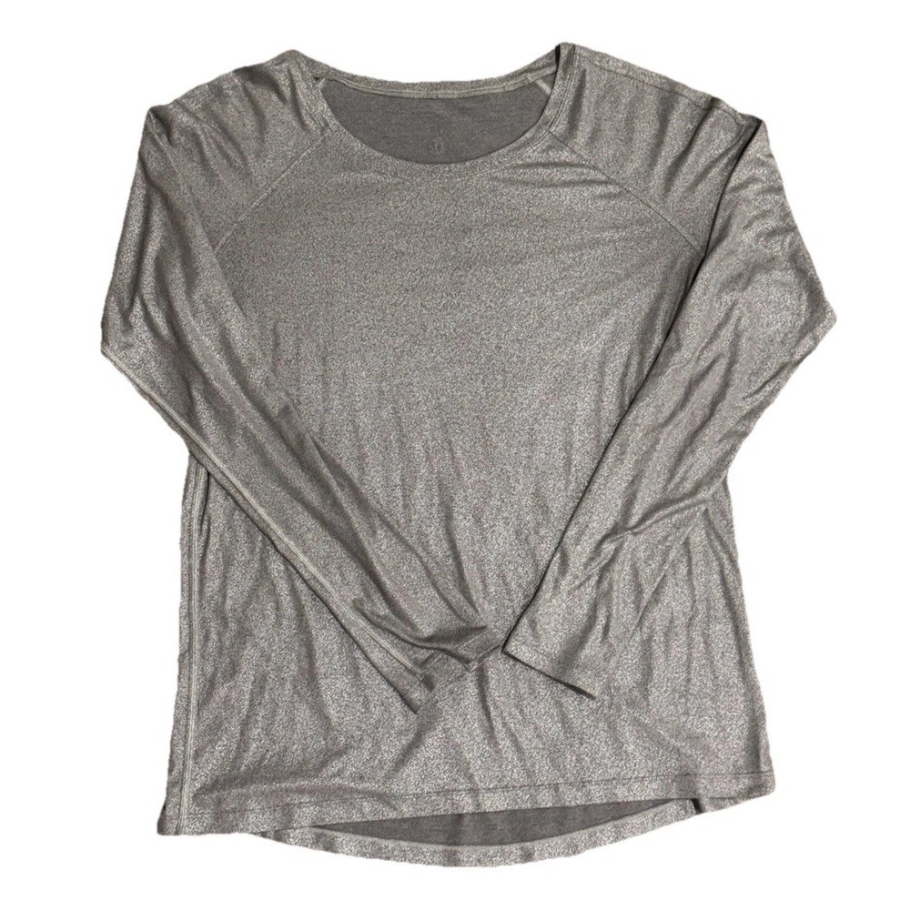 Lululemon Emerald Long Sleeve in Heathered Metal Grey Silver Foil, Size 10/12